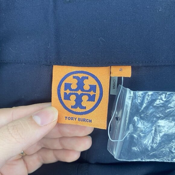 Tory Burch Women's Sailor Wide Leg Trousers Size 2 Navy Blue Small Hole - Picture 7 of 12